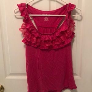 Body Central Pink Ruffled Tee Size M